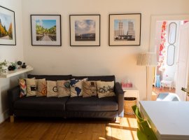 L'espace salon - salle à manger, télévision, lecteur DVD, canapé convertible 2 places.